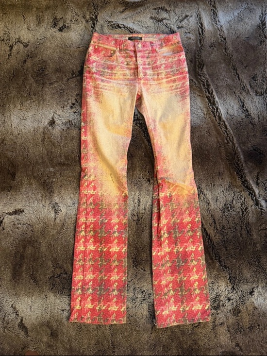 Roberto Cavalli Denim - Roberto Cavalli Pink and Yellow Houndstooth Flare Jeans